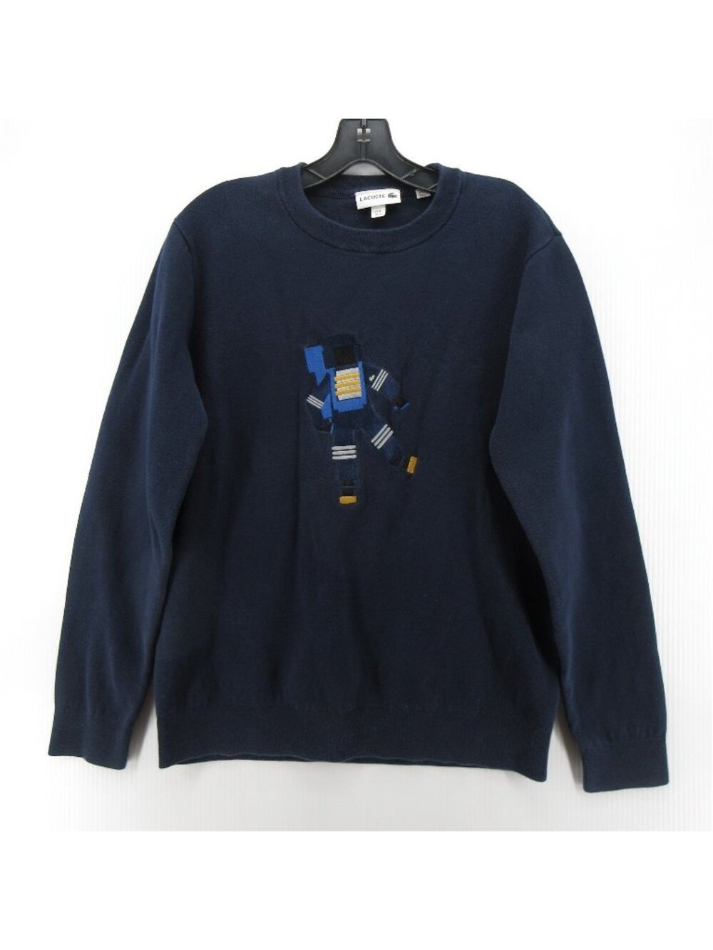 Lacoste Sweater Medium Navy Astronaut Embroidered Crew Neck Pullover *